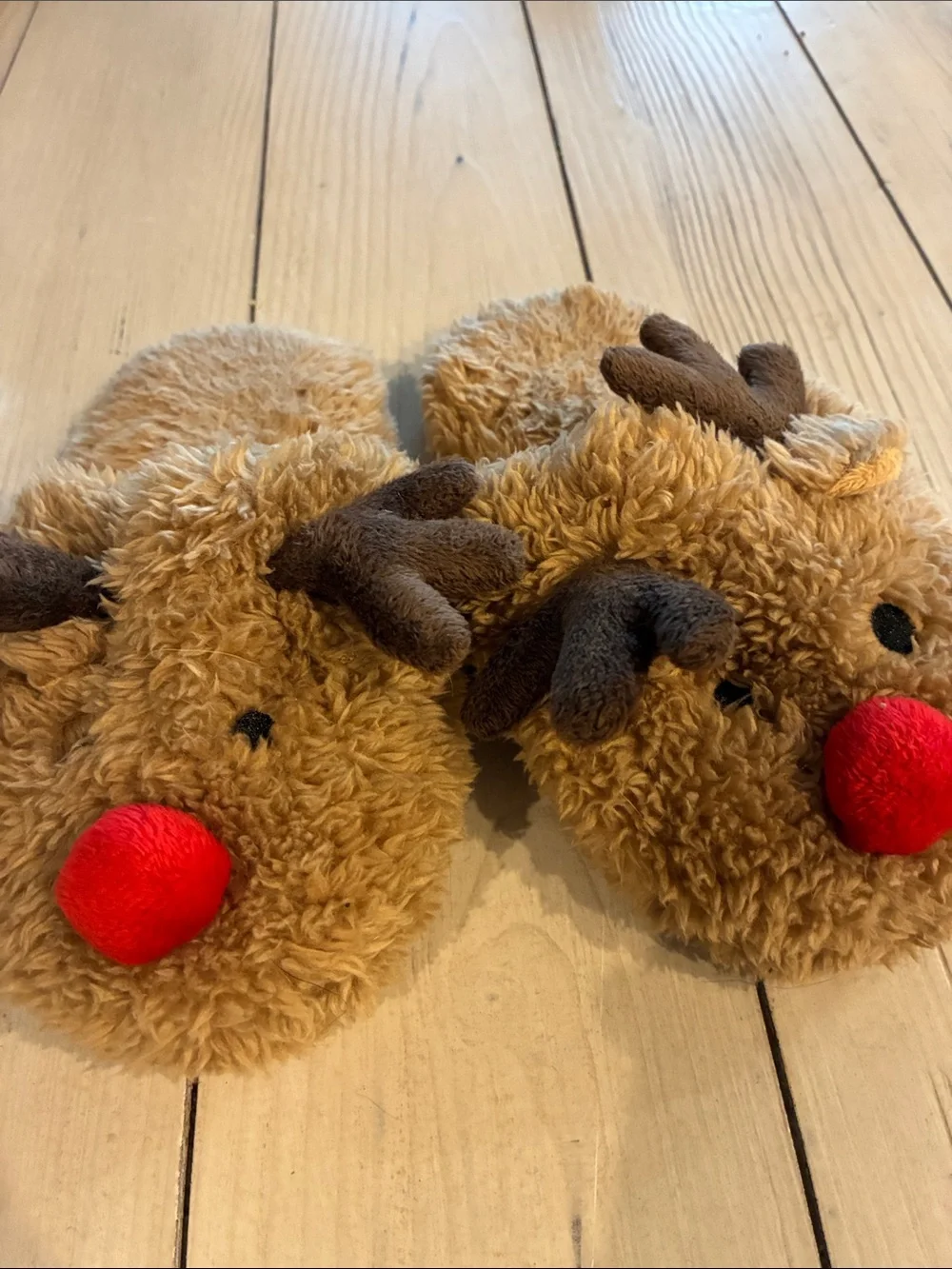 Cute Reindeer Plush Slippers with Red Noses